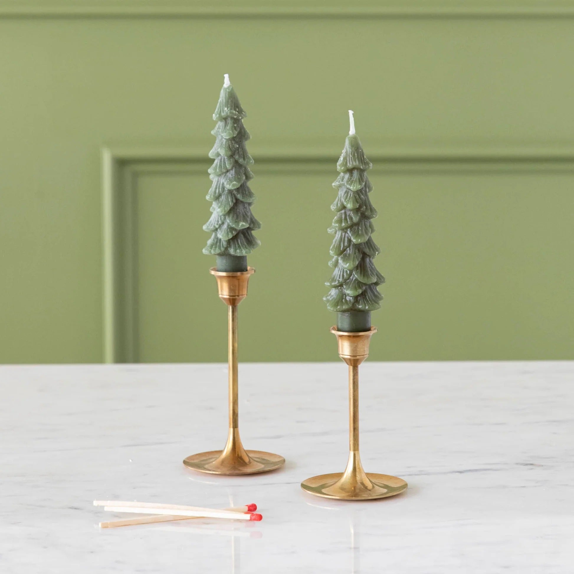 Christmas Tree-Shaped Flame-Free Taper Candles, 2-Pack