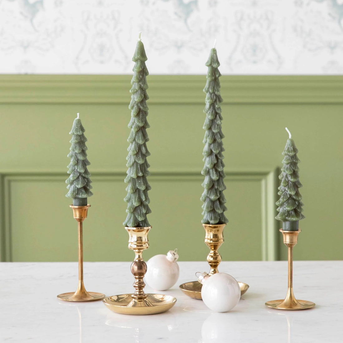 Christmas Tree-Shaped Flame-Free Taper Candles, 2-Pack
